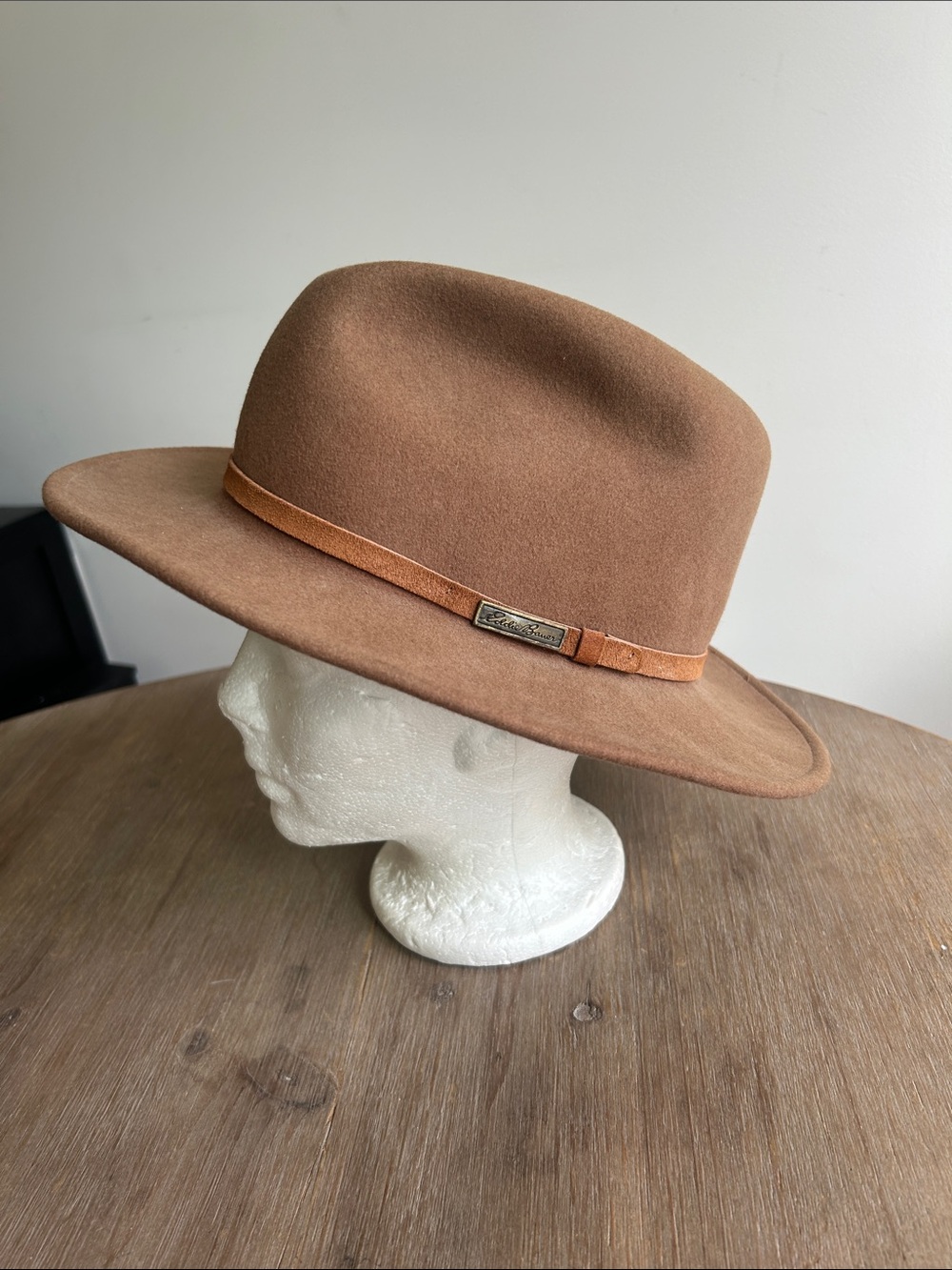 Eddie Bauer Lite Felt 100% Wool Fedora Hat  Tan Unisex